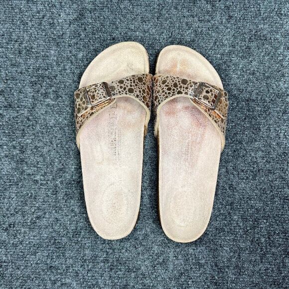 Birkenstock Madrid Sandals Women's 6N Gold Birko-Flor Single Strap Buckle Slides - Picture 12 of 16